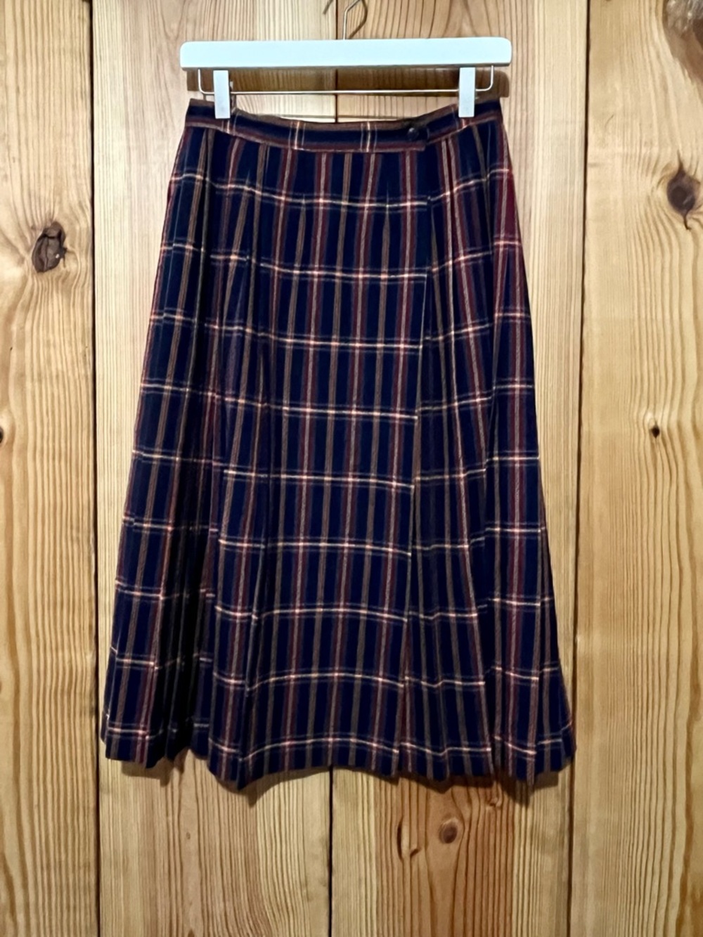 Vintage LUBA Plaid Midi Skirt | Navy Red Yellow | Size 6 (Fits like 28")